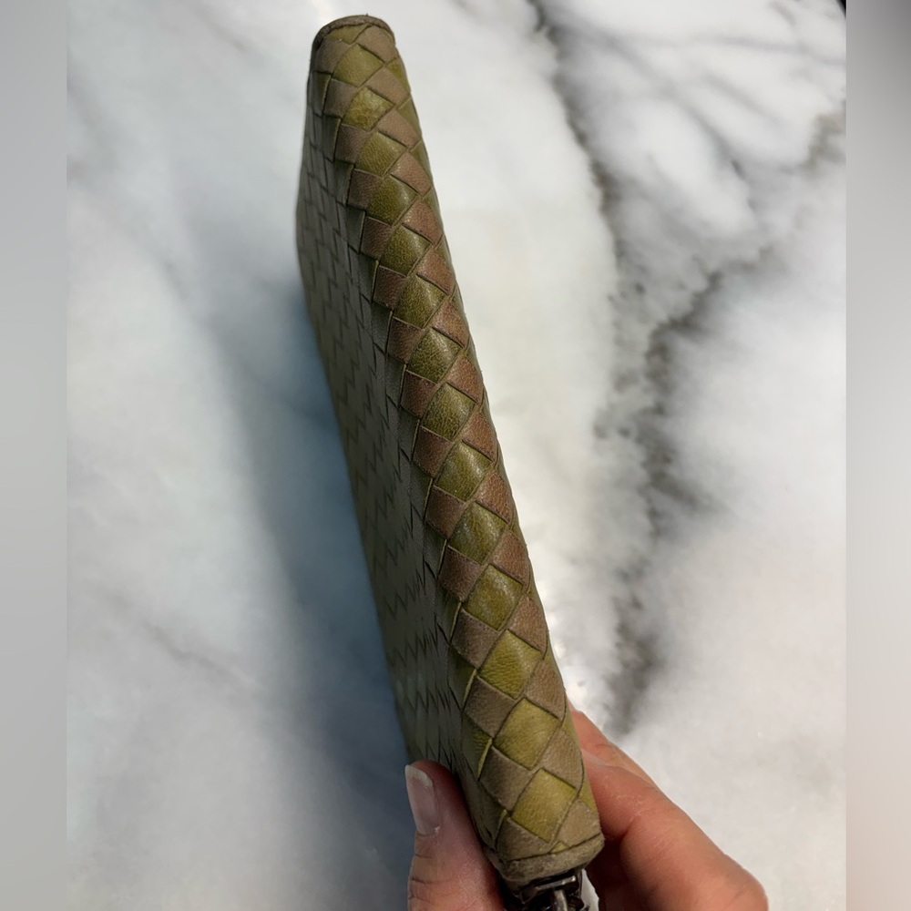 Bottega Veneta Intrecciato Zip Around Wallet Olive Taupe Woven Leather Italy - Picture 5 of 10